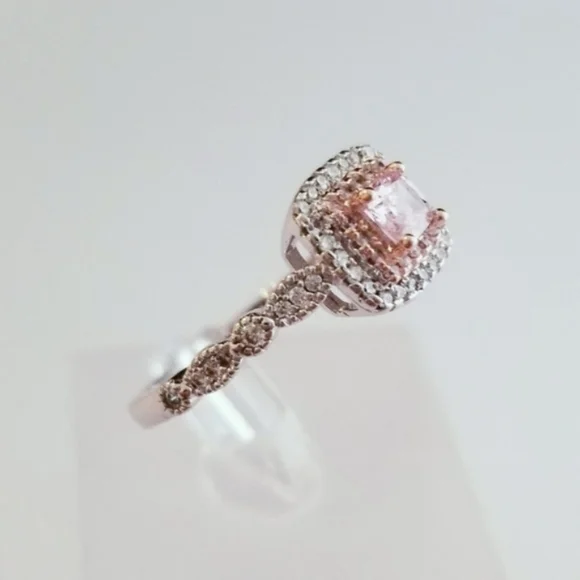 Sterling Pink Princess Cut Solitaire - Picture 6 of 9